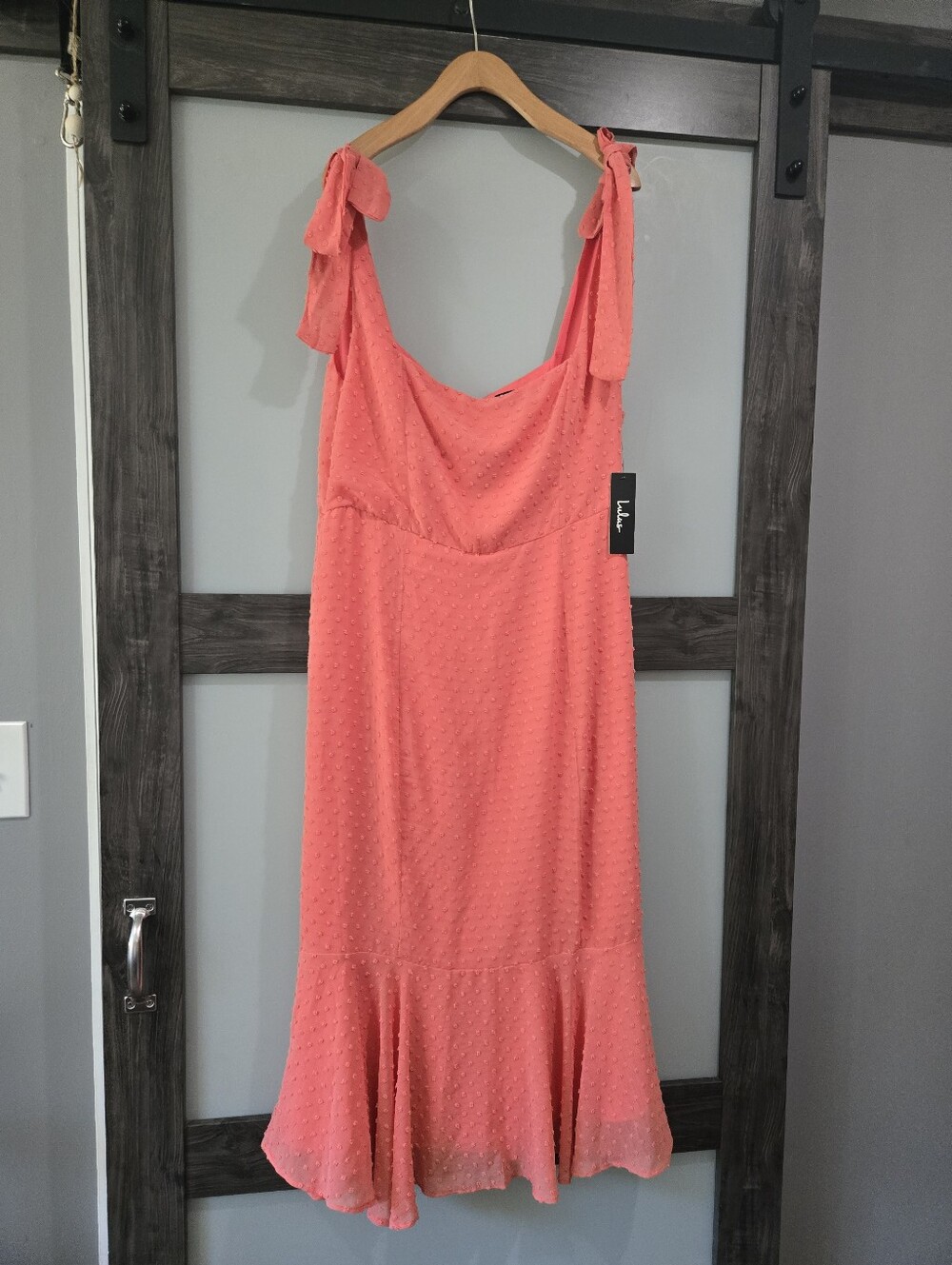 Lulus Bimini Coral Swiss Dot Tie Strap Midi Dress Size XL NWT
